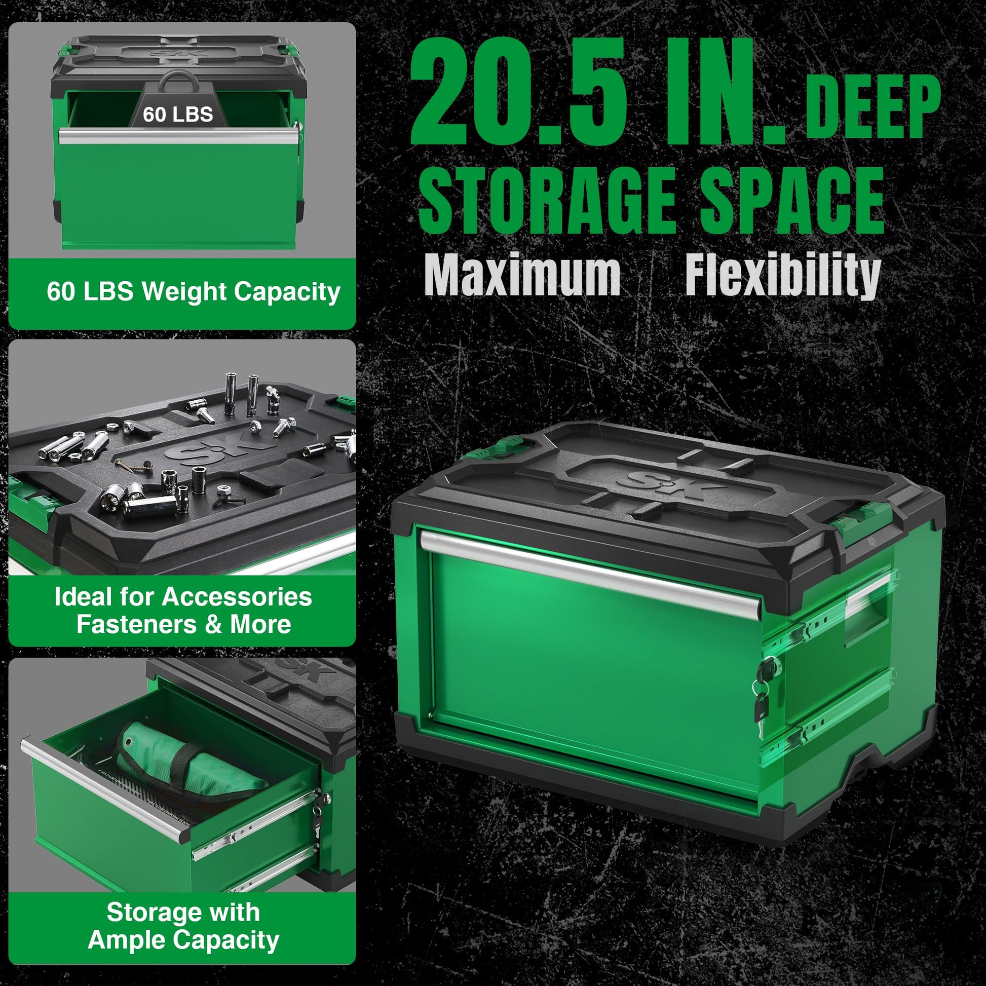 SK Modular Stackable Storage Tool Box, 20.5 Inch, 1-Drawer Steel Box, Patented Auto-Lock Mechanism, Holds up to 60 Lbs - WoodArtSupply