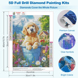 MEIYUDA Dog Diamond Painting Kits for Adults, DIY Flowers Cute Dog Diamond Art Kits for Adult Beginners, 5D Landscape Round Full Drill Gem Art Crafts for Home Wall Decor Present 12x16inch MEIYUDA