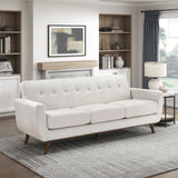 Lexicon Modern Accent Couch, Textured Fabric Upholstered Sofa with Brown Wood Legs, Track Arms, Tufted Couch Back, 3 Seater Sofa for Living Room/Office/Waiting Room, Beige Lexicon