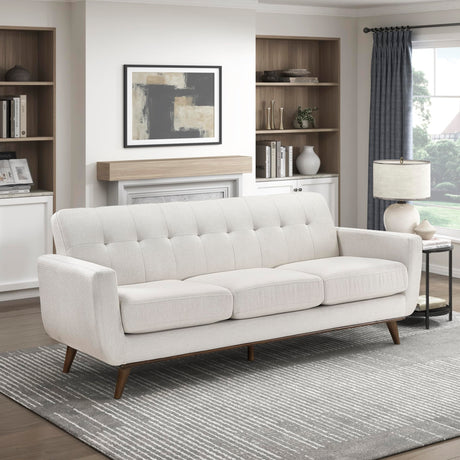 Lexicon Modern Accent Couch, Textured Fabric Upholstered Sofa with Brown Wood Legs, Track Arms, Tufted Couch Back, 3 Seater Sofa for Living Room/Office/Waiting Room, Beige Lexicon