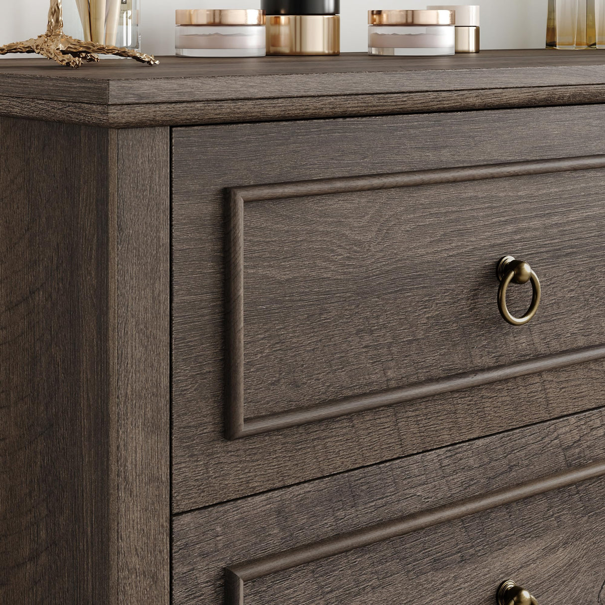 HOSTACK 6 Drawer Double Dresser, Modern Farmhouse Chest of Drawers, Wide Dressers Organizer, Accent Wood Storage Cabinet for Living Room, Hallway, HOSTACK