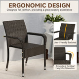 Yaheetech Set of 2 Stackable Outdoor Rattan Dining Chairs, All-Weather Armchair w/Armrests, Steel Frame for Garden, Patio, Deck, Yard, Poolside, Brown Yaheetech