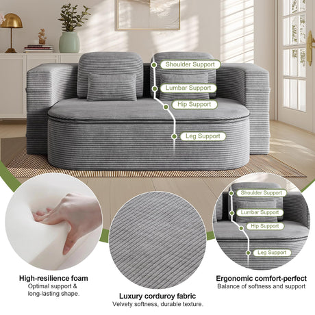 IZLKQC 75'' Convertible Folding Sofa Bed, Memory Foam Couch, Foldable Full Size Love Seat Sleeper Bed, 2-in-1 Foldable Curved Sleeper Sofa with 4 Pillows and Blanket for Living Room (Corduroy, Gray) IZLKQC