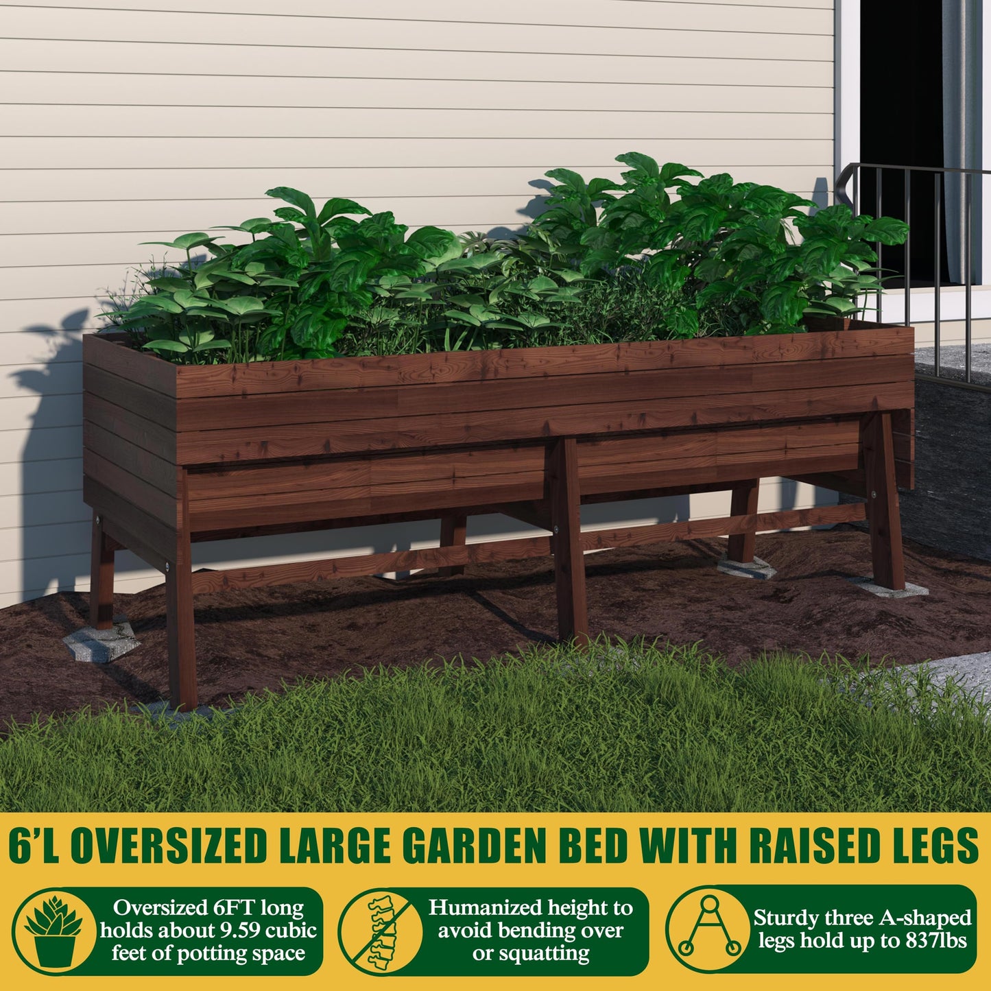 MUPATER 6x3x2FT Cedar Raised Garden Bed Outdoor for Vegetables with Legs, 837lbs Large Elevated Garden Planter Box with Liner for Herbs, Rustic