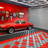 15.7"x15.7" Garage Flooring Tiles, Non-Slip Interlocking Plastic Garage Floor Mat, Garage Organization & Garage Storage, Vented Pattern (red, 25pcs) GOSLARLIT