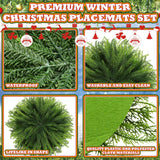 Teenyyou 6 Pcs Christmas Placemats Set 15 Inch Large Norfolk Pine Placemats Round Greenery Place Mats Artificial Xmas Washable Winter Table Decoration for Holiday Party Dining (Norfolk Pine, Green) Teenyyou