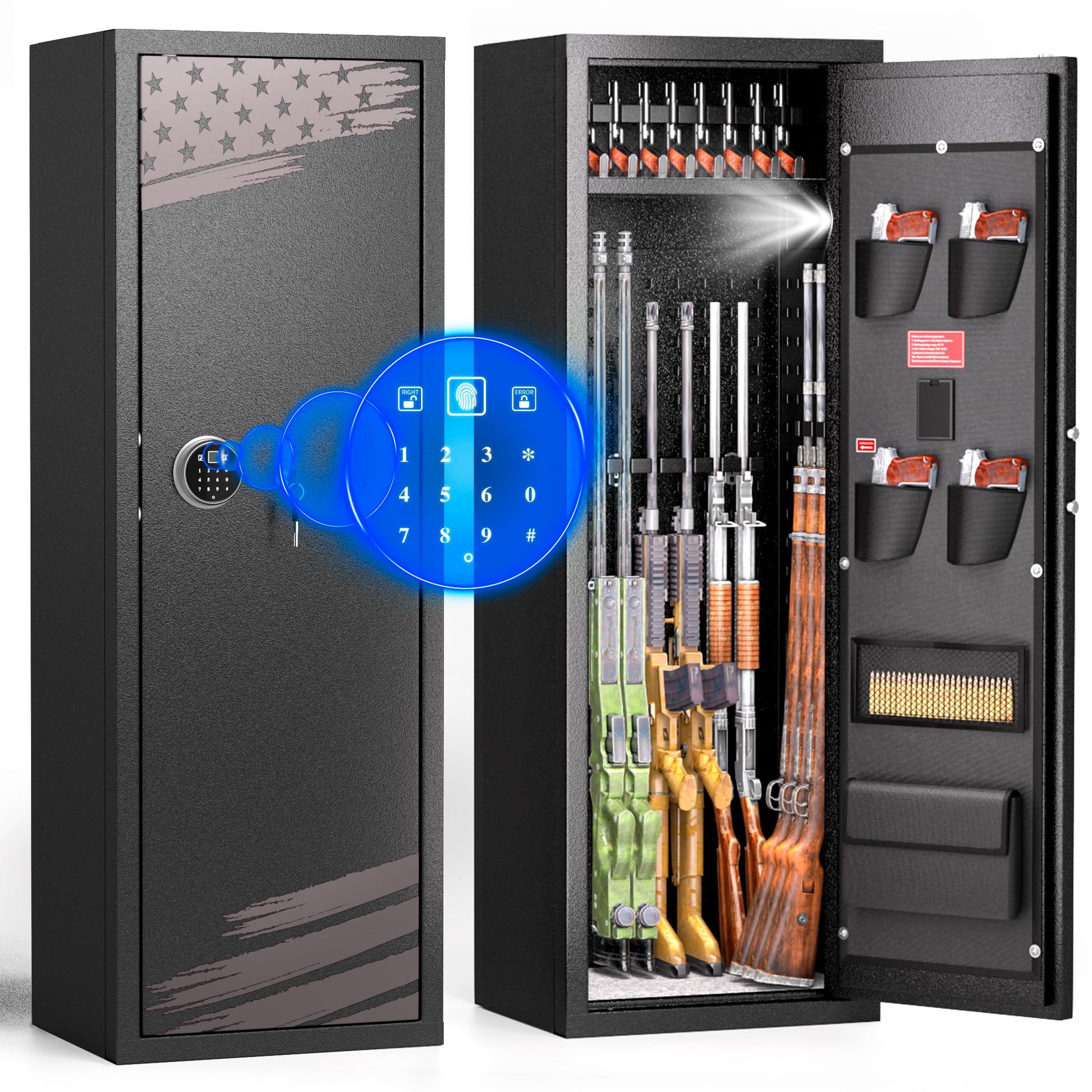 INTERGREAT [2024 New 10-12 Rifle Gun Safe, Gun Safes for Home Rifle and Pistols, Gun Cabinet for Rifles and Shotguns with Gun Rack and Removable Shelf, Large Gun Safe, Flaged Design, Pocket - WoodArtSupply