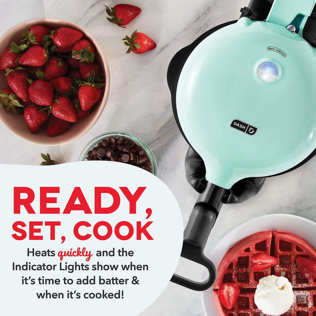 DASH Flip Belgian Waffle Maker – 1” Thick Waffle Mold, Nonstick Waffle Iron with Quick Heat-Up, Surface - Rotating Belgian Waffle Maker for Kids and Families, Just Add Batter (Aqua) DASH