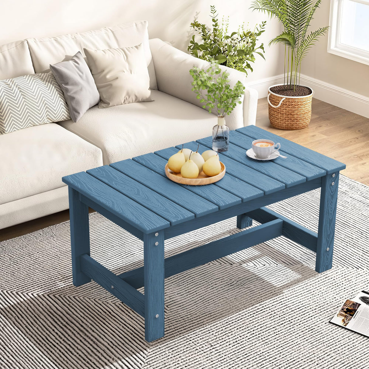 SERWALL Rectangle Outdoor Coffee Table, HDPE Patio Coffee Table, Navy SERWALL