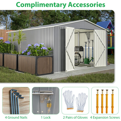 Thanaddo 11x13 FT Outdoor Storage Shed, Metal Steel Utility Tool Shed Storage House with Double Lockable Doors & Air Vent for Backyard Garden Patio Lawn Gray - WoodArtSupply