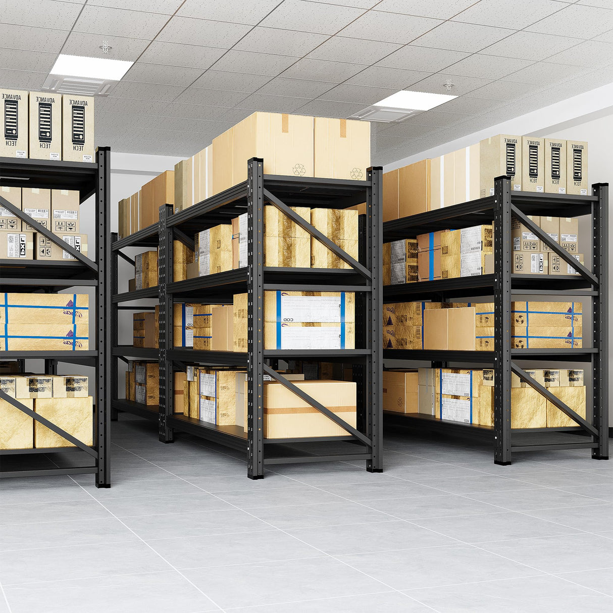 Anxxsu 3000LBS Storage Shelves, 48" W Heavy Duty Garage Shelving Unit, Adjustable Industrial Shelving, 4 Tier Metal Shelving for Garage, Supermarket, Warehouse, 48" W x 24" D x 70" H Anxxsu