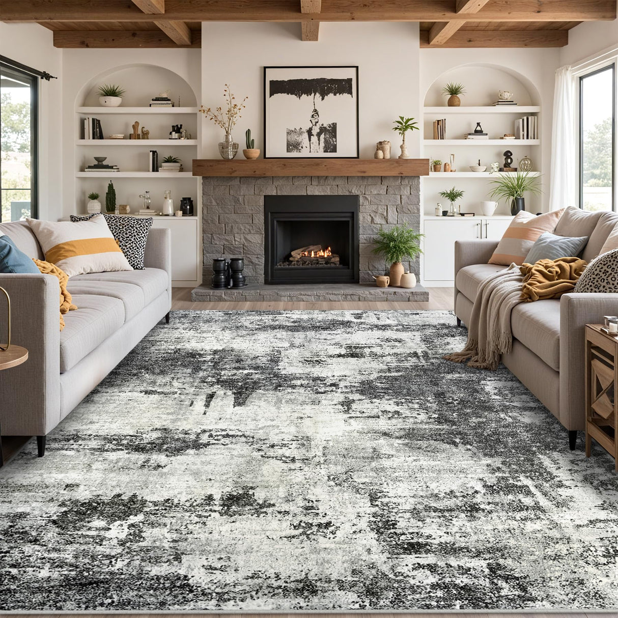 8x10 Area Rugs for Living Room: Abstract Washable Rug with Anti-Slip Backing Non-Shedding Stain-Resistant Soft Modern Large Carpet for Bedroom Dining Room Farmhouse Nursery Home Office Black Tosuoka