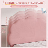 VECELO Twin Size Bed Frame, Upholstered Platform Bedframe with Height Adjustable Plush Fabric Headboard, Strong Wood Slat Supports, No Box Spring Needed, Pink VECELO