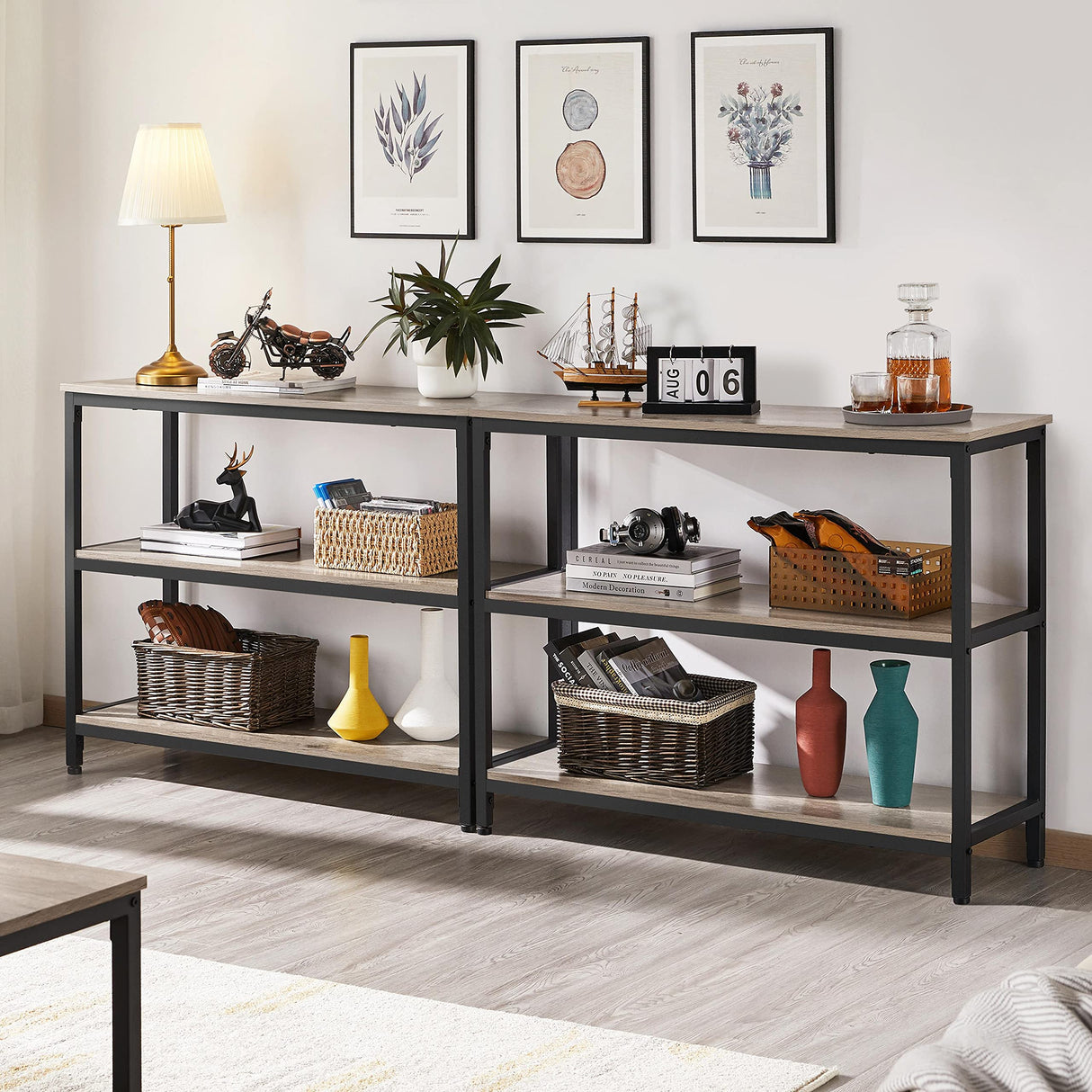 Yaheetech Entryway Table with Storage Shelves, 40 Inch Console Table with Metal Frame, Wood Behind Couch Sofa Table for Entryway, Living Room, Gray Yaheetech