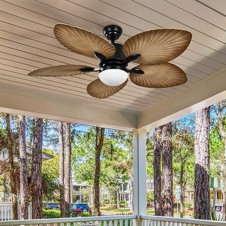 YITAHOME Tropical Ceiling Fan with LED Light and Remote, 52 Inch Outdoor Palm Leaf Fan for Patio with Memory Function, 5 Leaf Blades, Reversible DC Quiet Motor, for Porch, Farmhouse, Indoor YITAHOME