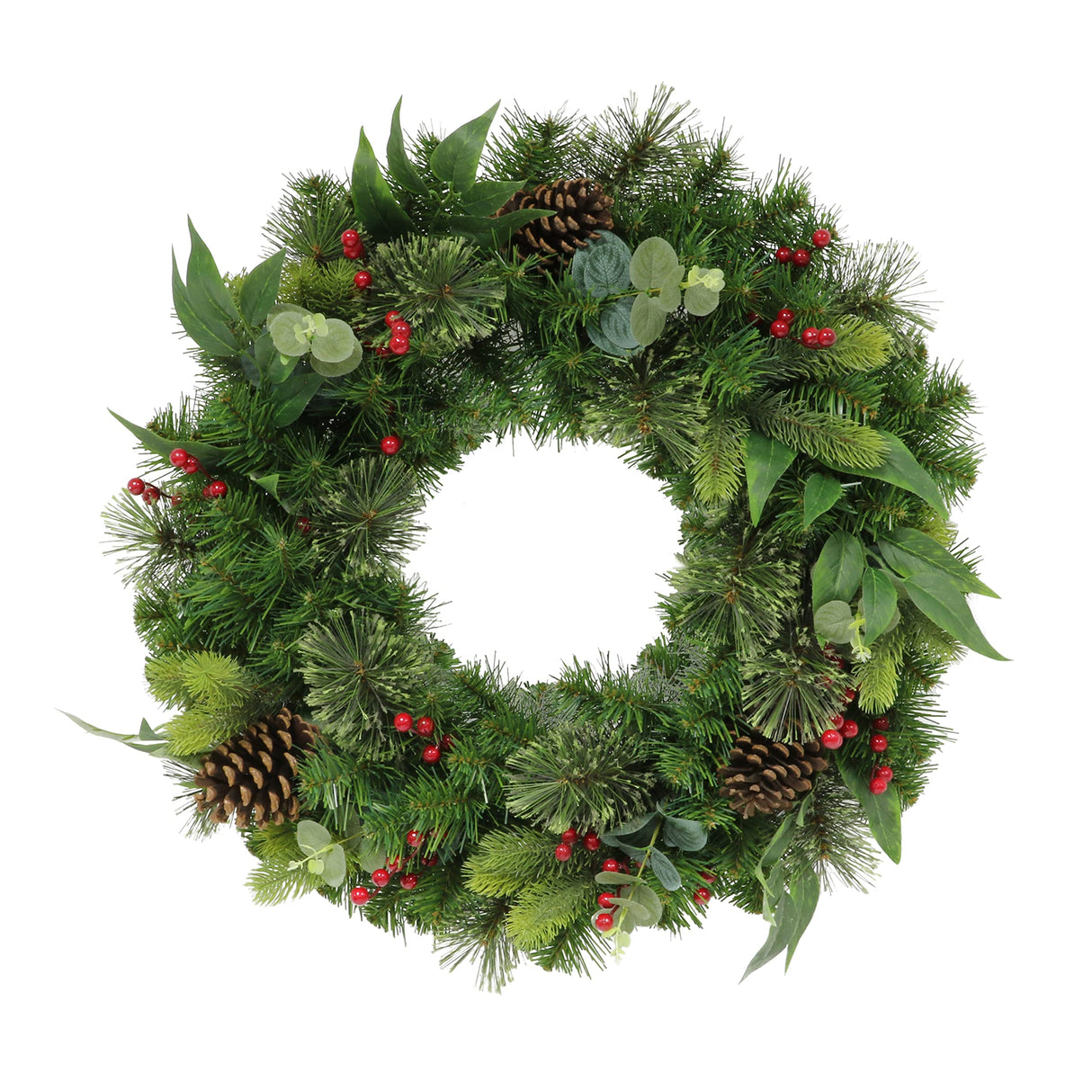 Puleo International 24" Mixed Christmas Wreath with 120 Tips, Round, Green Puleo International