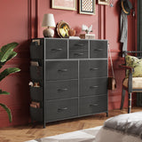 WLIVE Dresser for Bedroom with 10 Drawers, Fabric Dresser Chest of Drawers with Side Pockets and Hooks, Sturdy Metal Frame, Drawers Organizer Unit for Living Room, Hallway, Black WLIVE