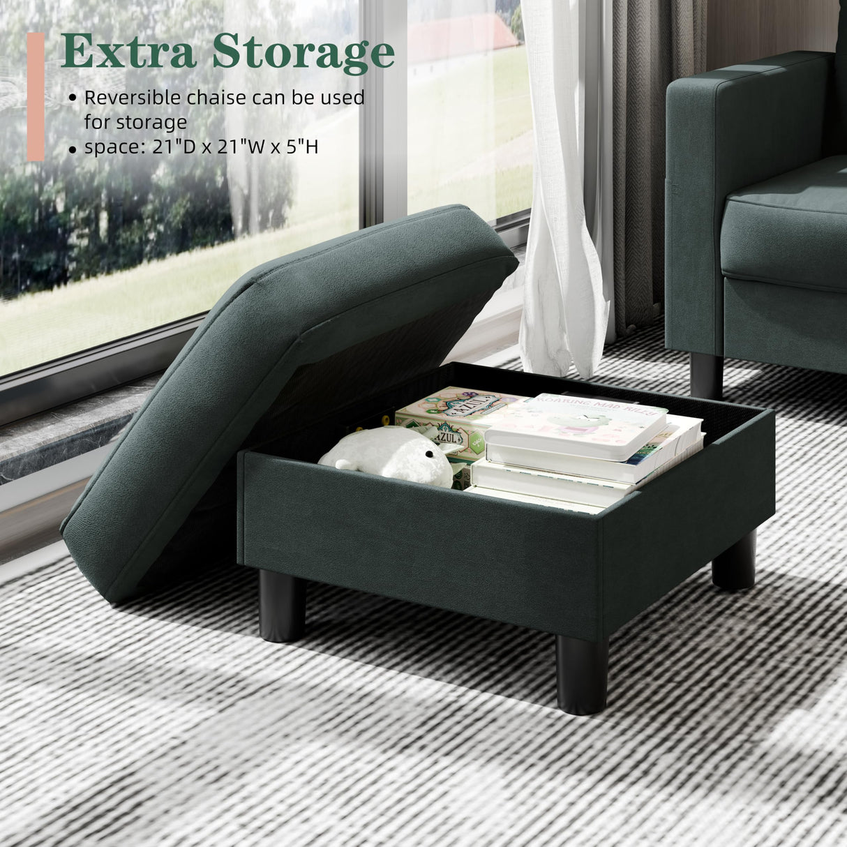 JAMFLY Sectional Couches for Living Room, Small L Shaped Couch Sofa with Ottoman, Convertible Sectional Sofa Set with Storage for Small Space (Dark Grey) JAMFLY