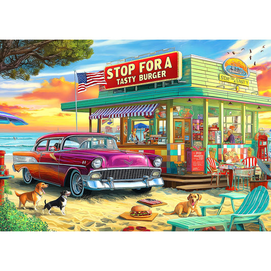 Blueforest - Beach Hamburger Store Puzzles for Adults 1000 Pieces - Fun & Challenging Jigsaw Puzzle - Perfect for Family Game Night & Home Decor - Vintage Puzzle Size: 27.5” x 19.7”