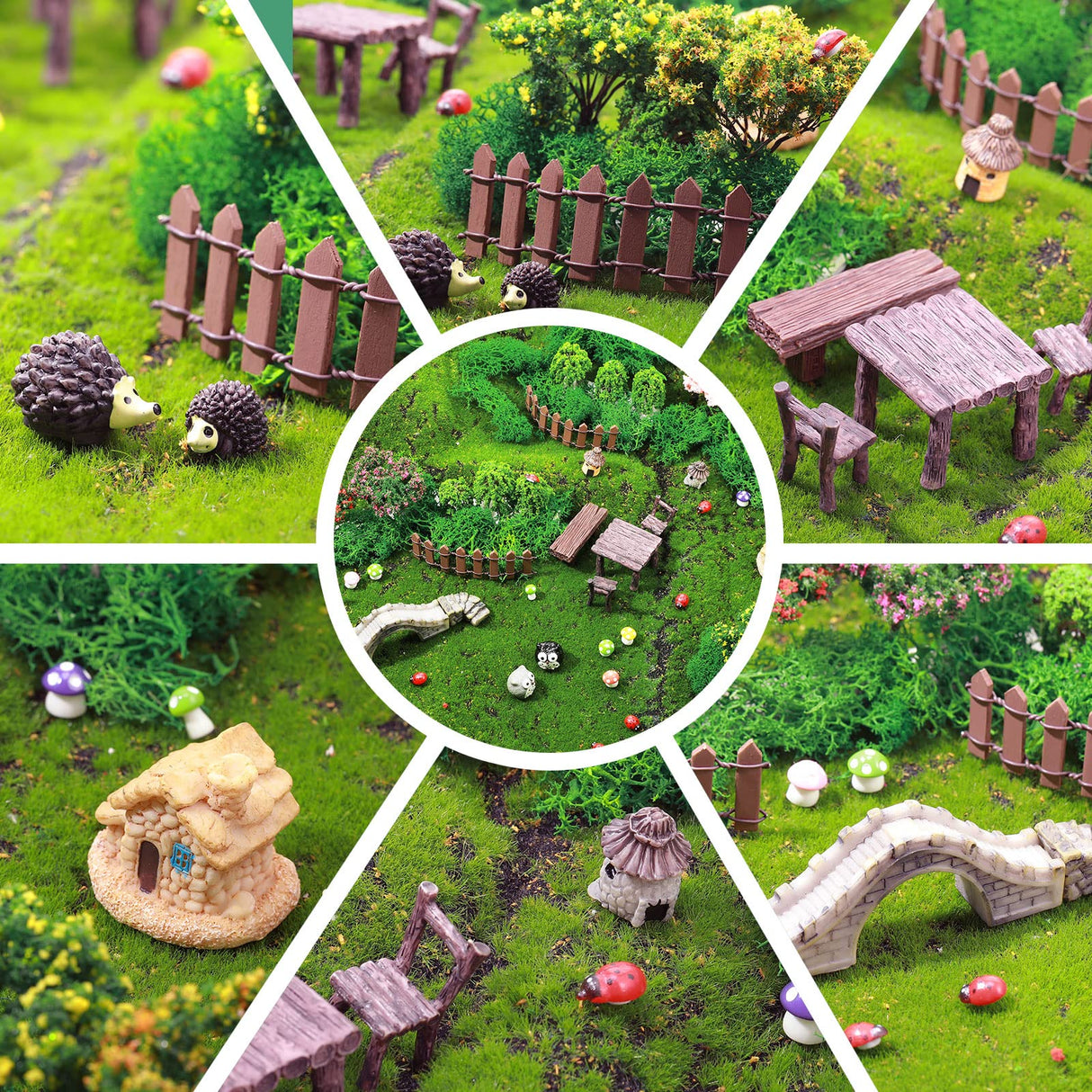 Canlierr 58 Pcs Mini Garden Accessories Set Fairy Village Miniature Fairy House Starter Kit Mini Terrarium Figurines Micro Landscape Mixed Model Tree Diorama Supplies for DIY Succulent Dollhouse Craft Canlierr