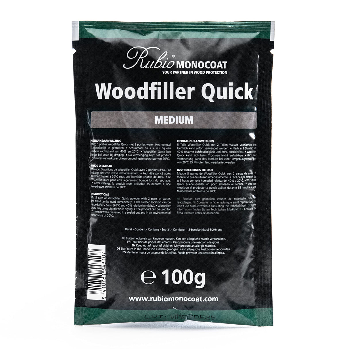 Rubio Monocoat Woodfiller Quick (Medium), 100 g Bag | Quick-Curing Wood Filler Putty for Interior Joinery & Patching Chipped Wood Rubio Monocoat
