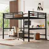 KEIKI Metal Queen Size Loft Bed with Power Outlet and LED Lighted, Space-Saving, Noise Reduced, Black KEIKI