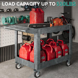 YITAHOME Utility Cart on Wheels, 550 lbs Service Cart 45 x 25 Inch Rolling Work Carts with Wheels, 2 Shelf Heavy Duty Plastic Cart Suitable for Warehouse, Garage, School & Office, Cleaning, Gray YITAHOME