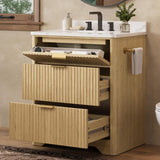 IRONCK 30" Bathroom Vanity with Ceramic Sink, Freestanding Bathroom Sink Cabinet with 2 Drawers & 1 Flip-Down Drawer, Wood Grain Texture, Farmhouse IRONCK