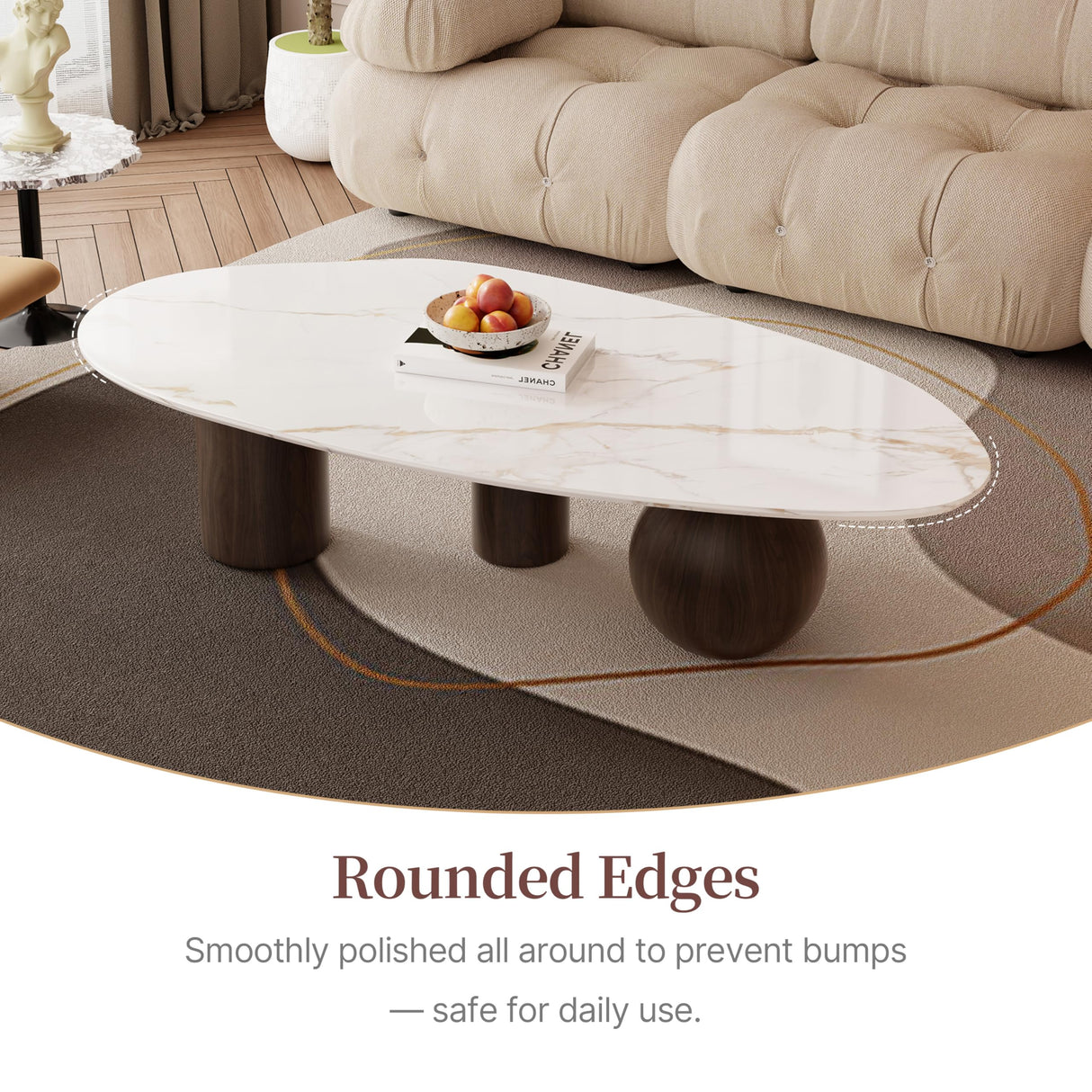 Modern Oval Coffee Table for Living Room, 54.33" Sintered Stone Cloud Coffee Tabletop with 3 Metal Legs, Minimalist Living Room Table Tea Table Center Table for Home Office FHKJ