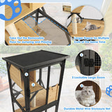 Dephet Catio Outdoor Cat Enclosure with Scratcher - 4-Tier Large Indoor Wooden Window Catio Cats House W/Asphalt Waterproof Roof, Wheels, Resting Box, Platforms, Kitten Toys Ball Dephet