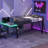 Bellemave Black Twin Size Low Loft Bed with LED Light, Desk, and Storage for Gamers Bellemave