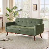 Kingfun 65.2" W Loveseat Sofa, Mid Century Modern Decor Love Seat Couches for Living Room, Button Tufted Upholstered Furniture, Solid & Easy to Install Small Couch for Bedroom Office Apartment, Green Kingfun
