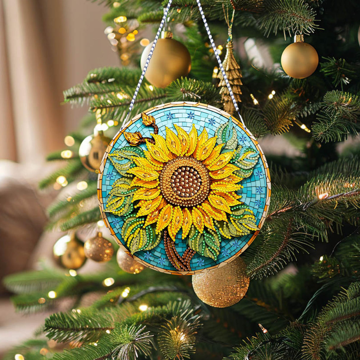 Nivvey DIY Hanging Diamonds Painting Pendant Kit Sunflower, 7.4x7.4inch Gem Painting Board Art Kit Ornament, Special Crystal Diamond Craft Box Kit, Yellow Nivvey