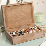 Scallop Wooden Box (Extra Large) - Light Burnt Over Grey Decorative Box w/ Felt Pads Underneath & Wooden Carving - Unique Handmade Mangowood Keepsake Storage Box for Jewelry - 10.5 x 7.5 x 4" Mela Artisans