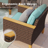 PHI VILLA 7-Piece Half Moon Patio Furniture Set with 56" Fire Pit Table, Outdoor Wicker Sectional Sofa with Cushions, Large Curved Conversation Seating for Garden or Backyard, Aqua Blue PHI VILLA