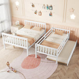 WIILAYOK Twin Over Full Bunk Bed with Trundle, Convertible to 2 Platform Bed, Twin and Full Size Bunk Bed with Ladder and Safety Rails for Kids, Teens, Adults, White WIILAYOK