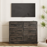 Fameill Dresser for Bedroom, 6 Drawer Wide Dressers Organizer with Charging Station for Hallway with Metal Handles, Dark Brown Fameill