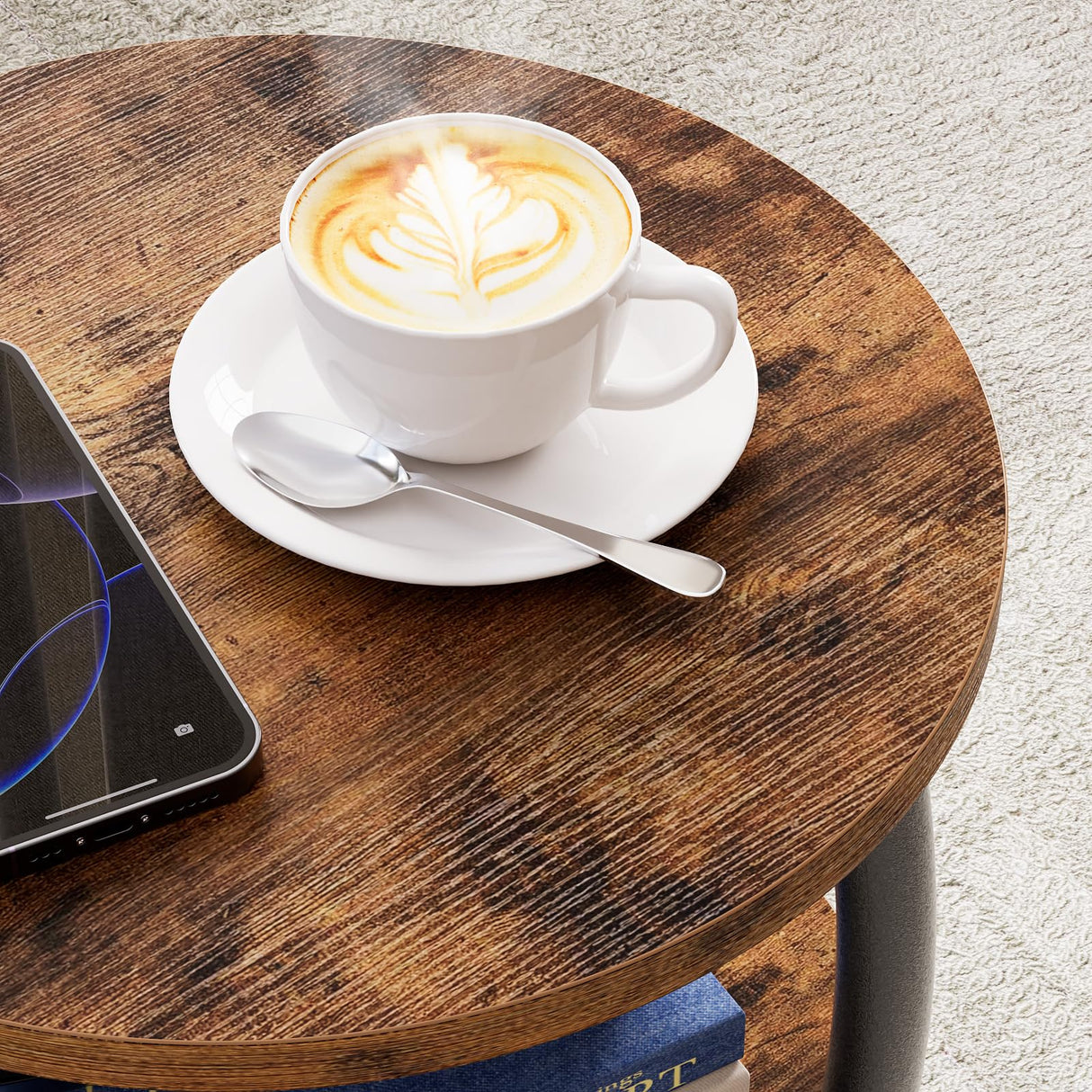 Yuede Small Round Side Table, 3-Tier End Table with Storage Shelf, Slim Sofa Table Coffee Table, Sturdy & Easy Assemble Nightstand for Small Spaces, Living Room Bedroom Corner, Rustic Brown Yuede