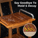 Fun Memories Teak Shower Bench Seat with Handles and Backrest, 19" Solid Wood Shower Stool Waterproof Shower Seat with Storage for Inside Shower Legs Shaving, Seniors Elderly Heavy Duty Fun Memories