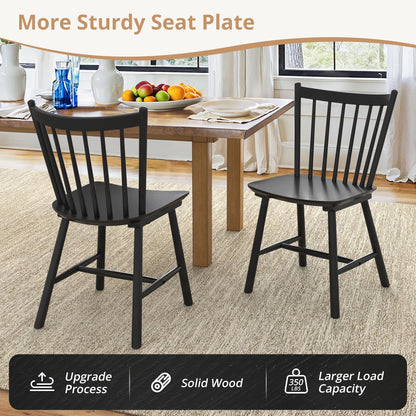 LUE BONA Upgraded Dining Chairs Set of 4, Farmhouse Wooden Spindle Back Kitchen Chairs, Windsor Dining Chairs for Kitchen and Dining Room, Black - WoodArtSupply