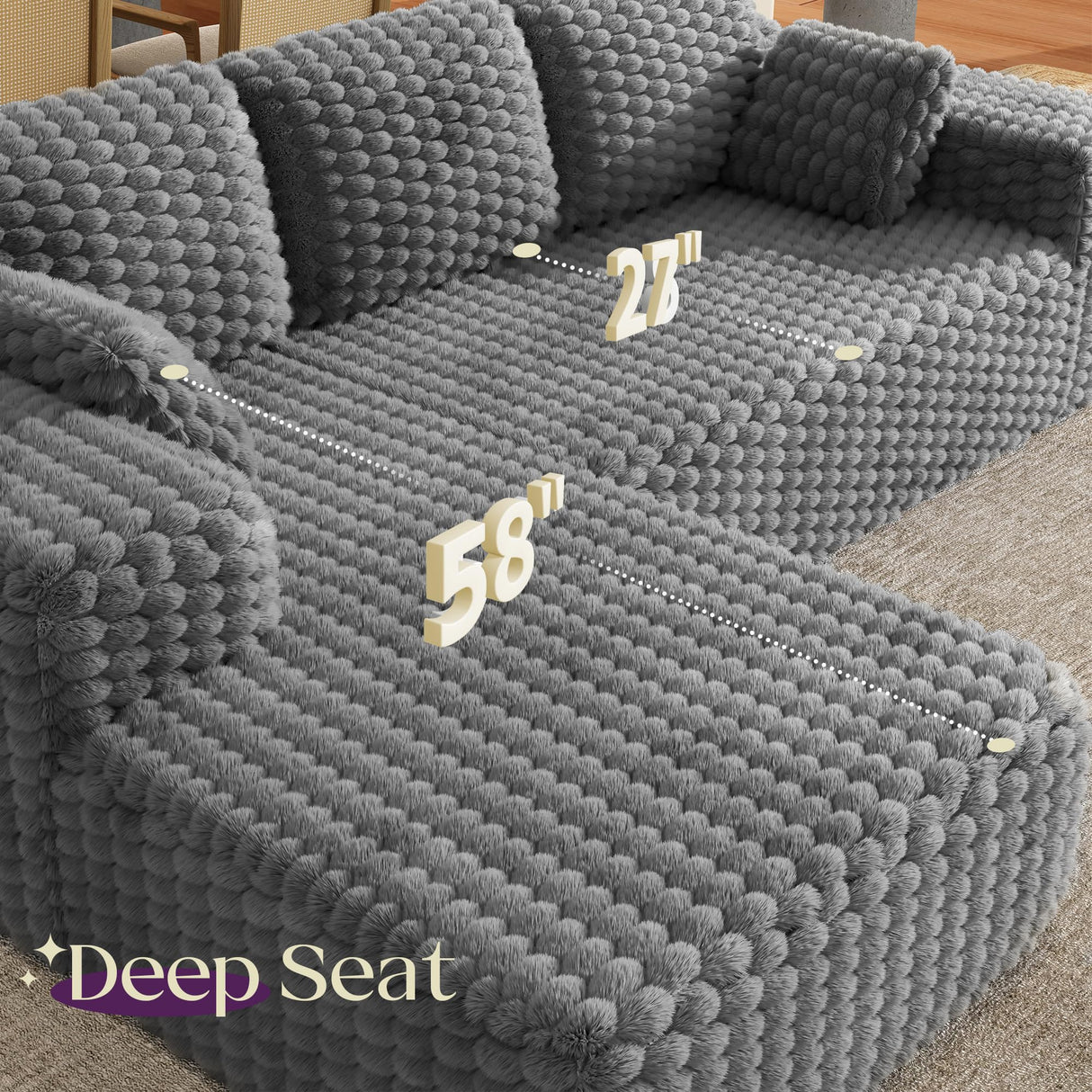 VanAcc 106’’ Oversized Modular Sectional Sofa, Deep Seat Cloud Couch with Corduroy Upholstery, L Shaped Boneless Sofas, Easy No-Assembly Lounge Couches for Living Room, Grey VanAcc