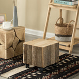 Vintiquewise Accent Decorative Natural Wooden Square Stump Stool, with Wheels for Indoor and Outdoor Vintiquewise