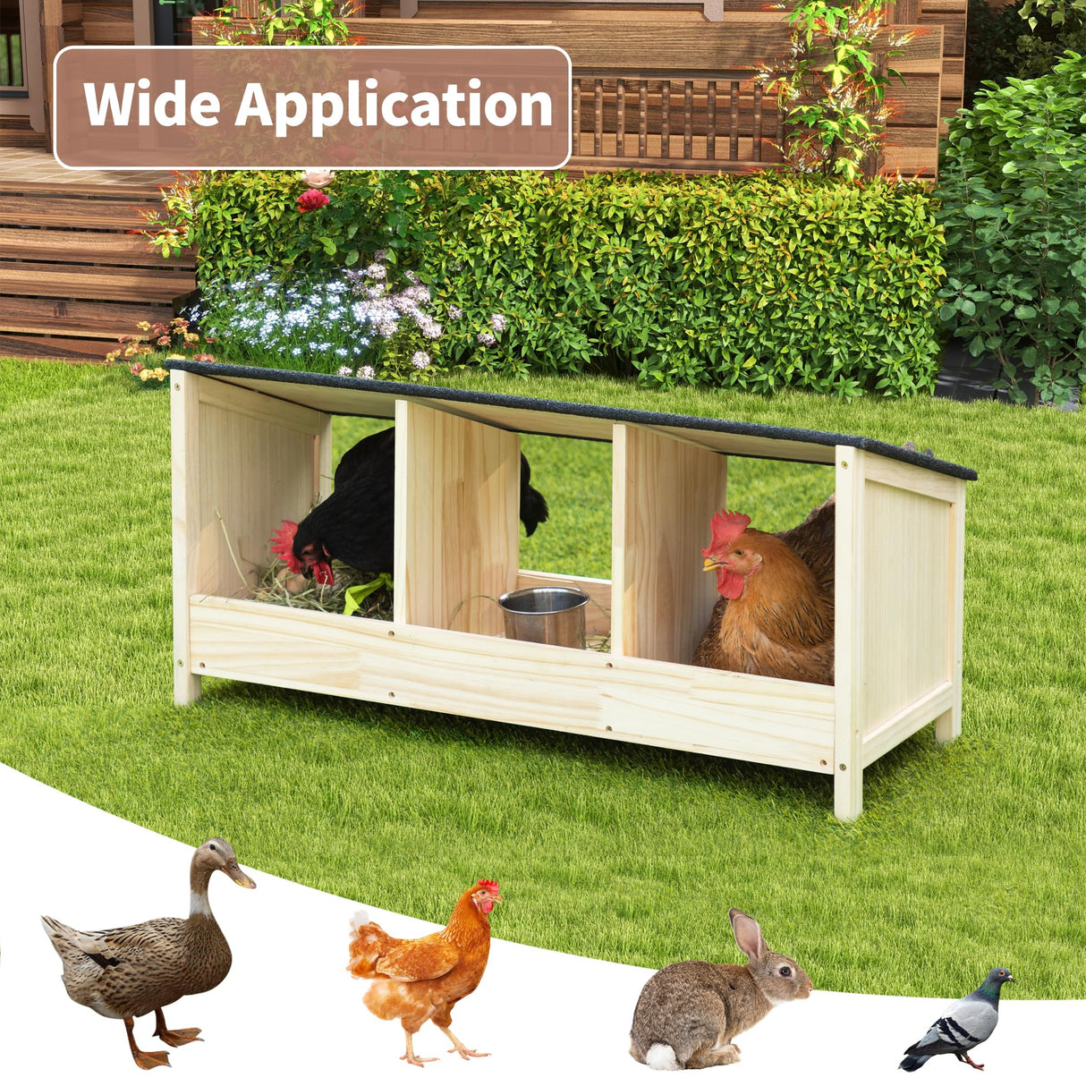 COZIWOW 3 Compartment Chicken Nesting Boxes, Chicken Laying Boxes with Asphalt Roof, Chicken Coop Accessories,Wood Nesting Boxes for Hen,Duck,Poultry,Bird,Dove COZIWOW