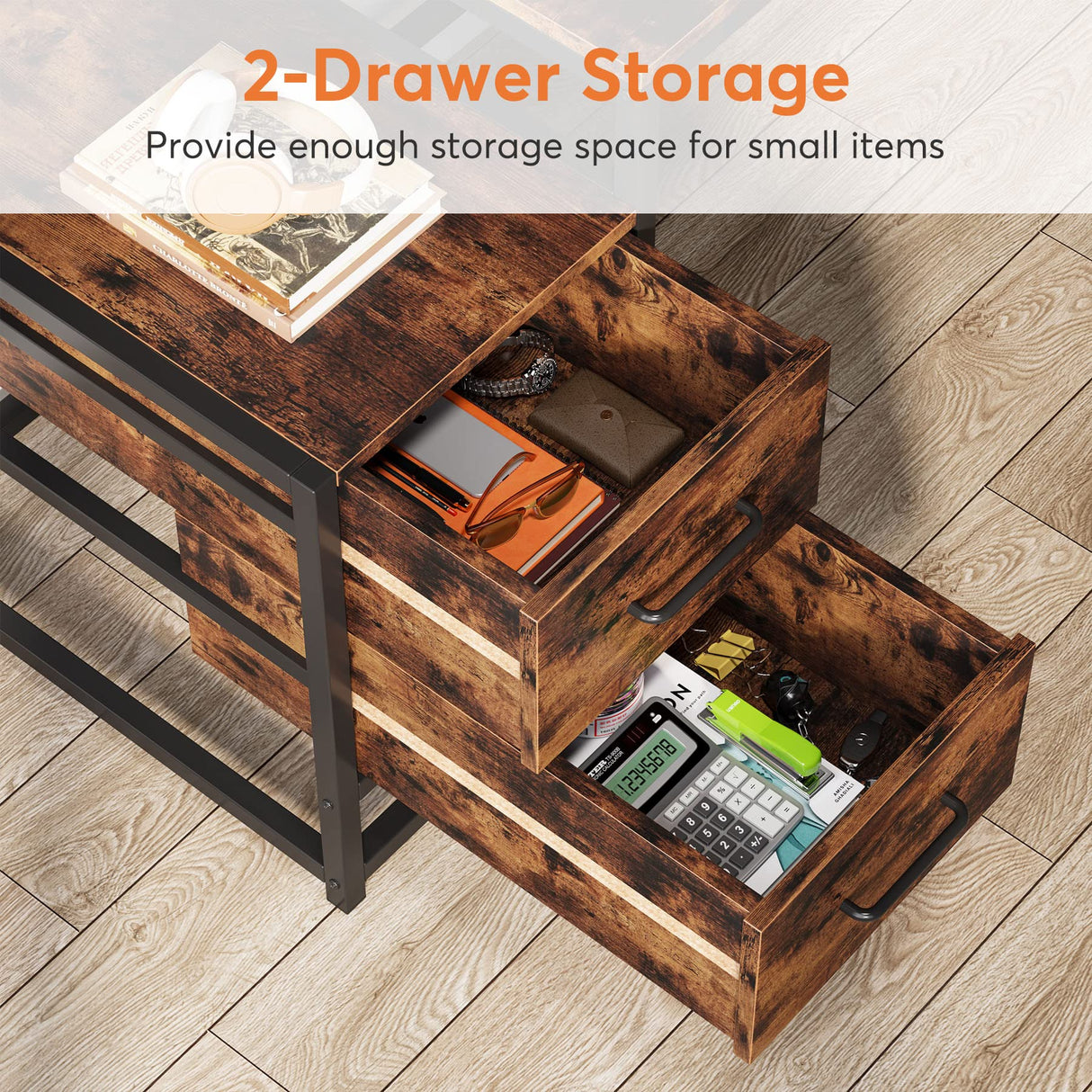 Tribesigns 55 Inch Computer Desk with 2 Drawers and Storage Shelves, Rustic Office Desk with Hutch, Study Writing Gaming Table Laptop Workstation for Home Office (Brown) Tribesigns