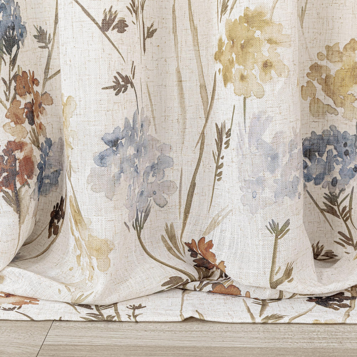 MYSKY HOME Floral Linen Curtains 84 inch Length 2 Panels Set Fall Patterned Semi Sheer Light Filtering Privacy Farmhouse Grommet Drapes for Living/Dining Room, Yellow, W52 x L84, Pack-2 MYSKY HOME