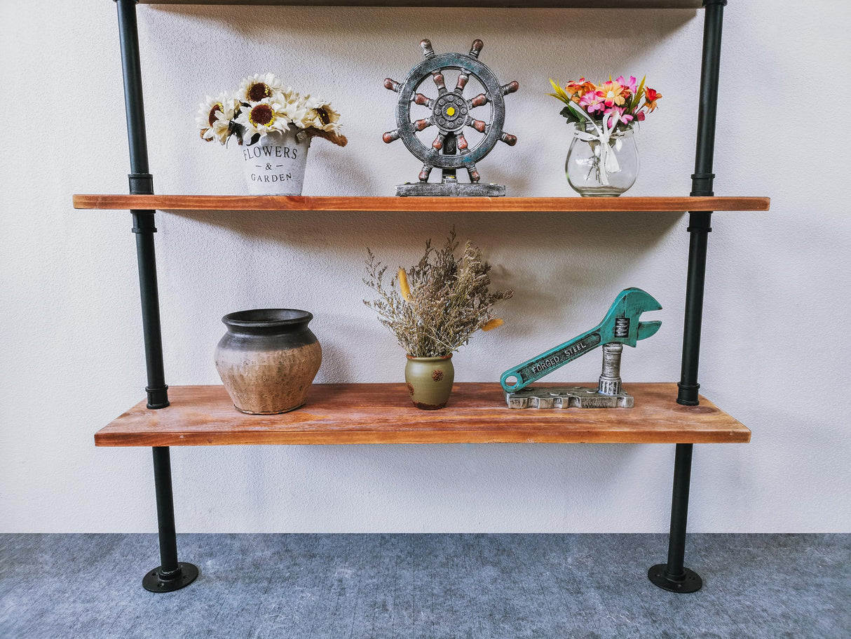 Anynice 6 Tier Industrial Ladder Pipe Shelf Bookcase, Rustic Wall Mounted Pipe Bookshelves for Decor and Storage Anynice