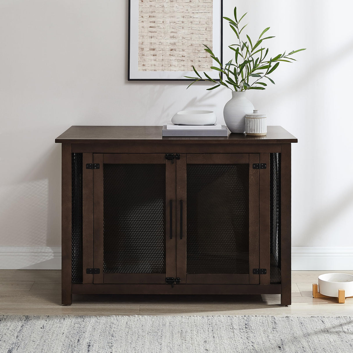 Crosley Furniture Dane Credenza Console Table Dog Crate Kennel for Pets, Brown Crosley Furniture