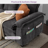 TYBOATLE 85" W Living Room Couch, Comfy Mid-Century Modern Grey Couch w/2 USB Charger & Wide Arms, 3 Seater Sofa w/2 Side Pockets for Bedroom, Apartment, Office TYBOATLE