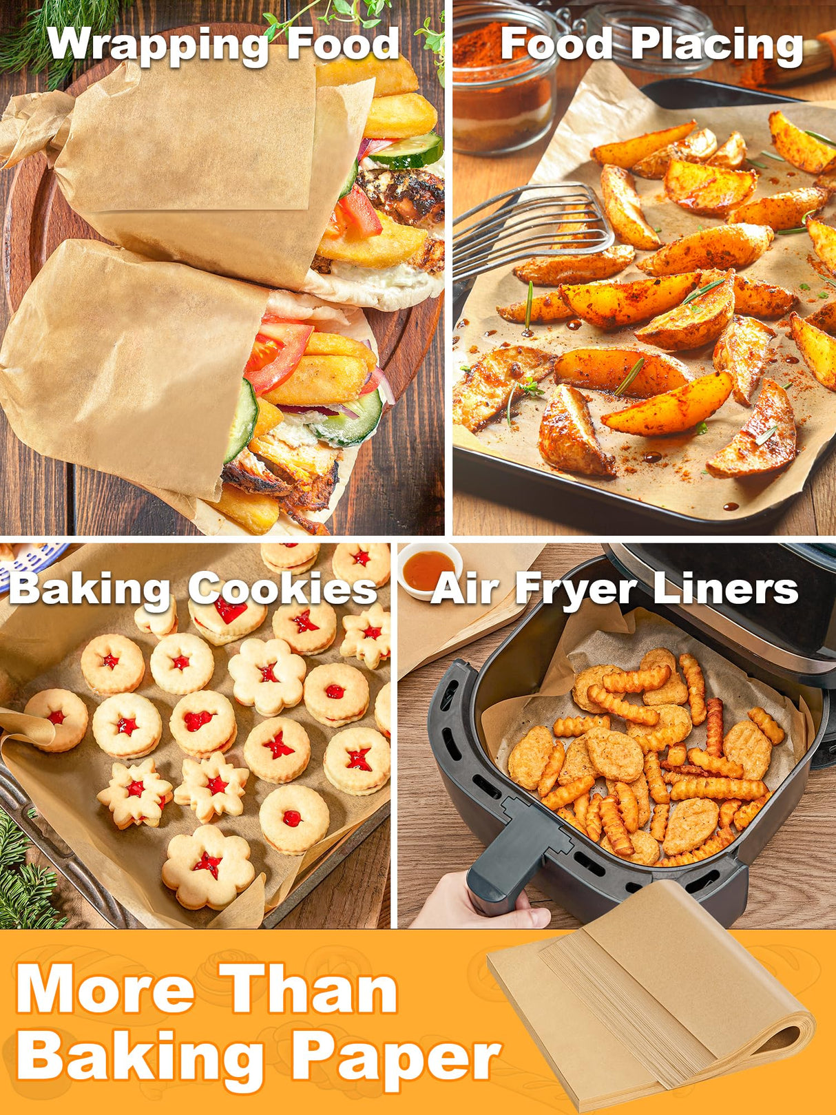 SMARTAKE 200 Pcs Parchment Paper Baking Sheets, 12x16 Inches Non-Stick Precut Baking Parchment, Perfect for Baking Grilling Air Fryer Steaming Bread Cup Cake Cookie and More (Unbleached) SMARTAKE