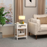 Nightstand Wooden Bedside Table with Drawer White Night Stands Modern Style Small End Table Side Table with Storage Shelf for Bedroom Living Room MLBZ10W MMEOLUOOK